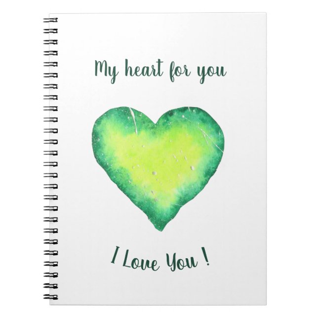 I Love You Cute Green and Blue Heart Birthday   No Notebook (Front)