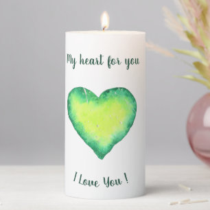 I Love You Cute Green and Blue Heart Birthday Pillar Candle
