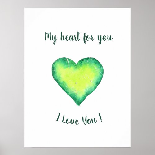 I Love You Cute Green and Blue Heart Birthday      Poster