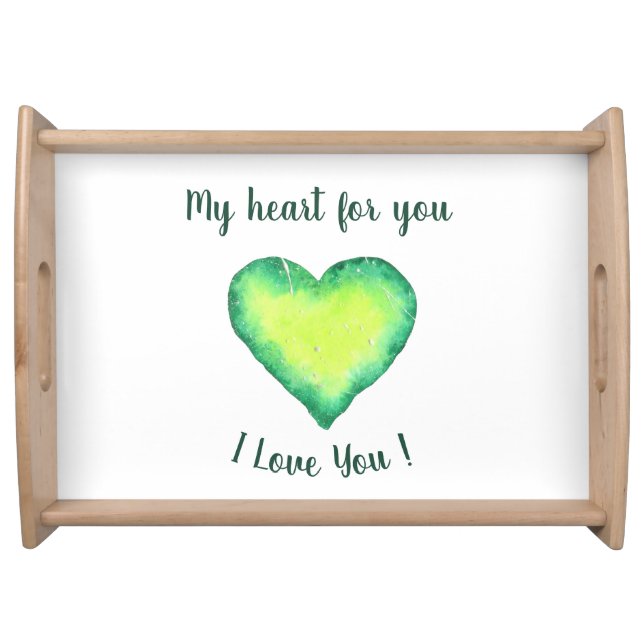 I Love You Cute Green and Blue Heart Birthday   Serving Tray (Front)