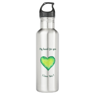 I Love You Cute Green and Blue Heart Birthday Stainless Steel Water Bottle