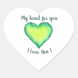 I Love You Cute Green and Blue Heart Birthday Sticker