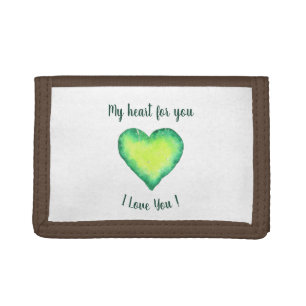 I Love You Cute Green and Blue Heart Birthday Trifold Wallet