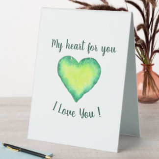 I Love You Cute Green and Blue Valentine's Day Table Tent