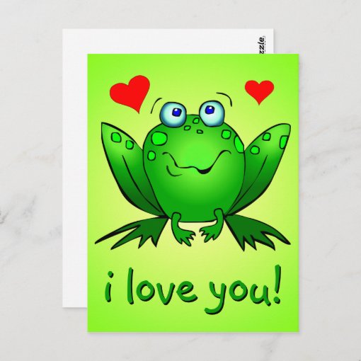 I Love You Cute Green Cartoon Frog Hearts Postcard | Zazzle