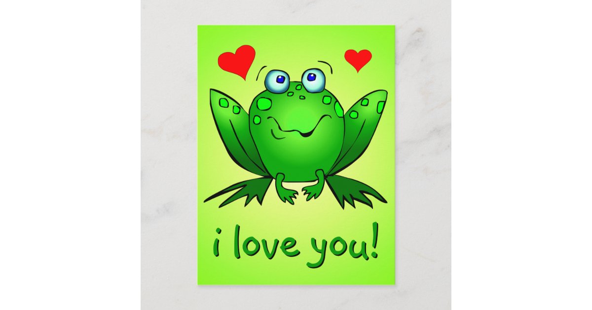 I Love You Cute Green Cartoon Frog Hearts Postcard | Zazzle
