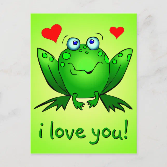 I Love You Cute Green Cartoon Frog Hearts Postcard | Zazzle