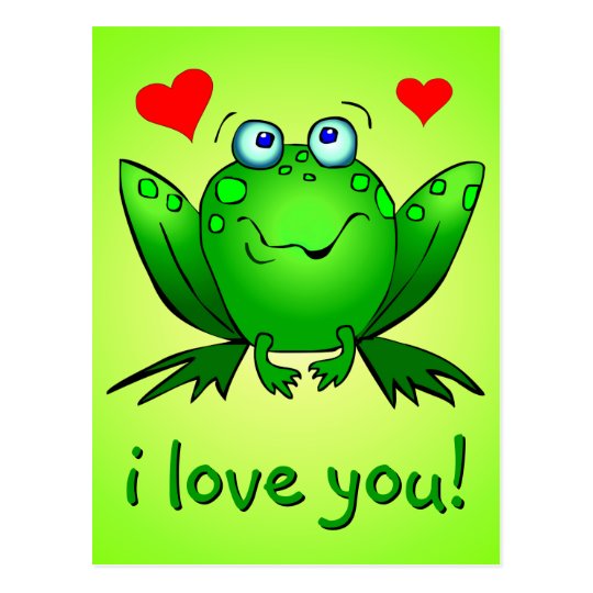 I Love You Cute Green Cartoon Frog Hearts Postcard | Zazzle.com