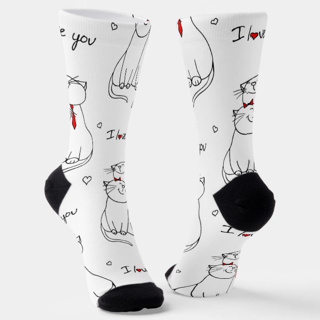 I Love You Cute Kitties  Socks (Angled)