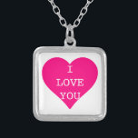 I Love You Cute Pink Heart Silver Plated Necklace<br><div class="desc">This is Personalized i love you cute pink heart necklace.</div>