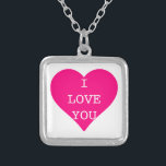 I Love You Cute Pink Heart Silver Plated Necklace<br><div class="desc">This is Personalized i love you cute pink heart necklace.</div>