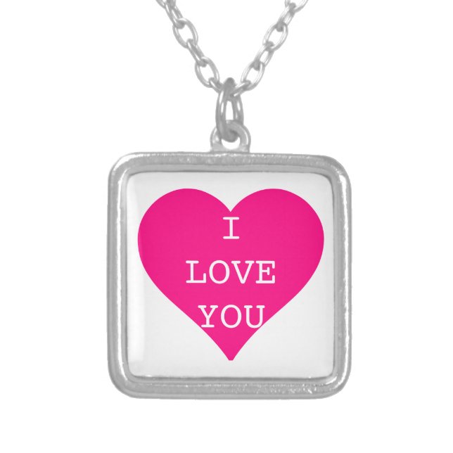 I Love You Cute Pink Heart Silver Plated Necklace (Front)