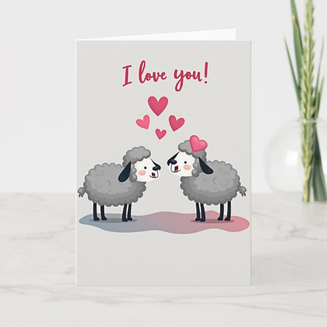 I Love You Cute Sheep Hearts Card (Front)
