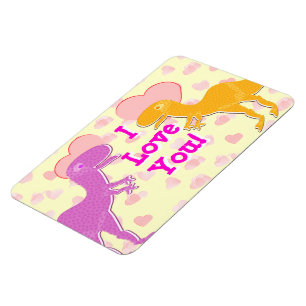 I Love You Cute T-Rex Dinosaurs with Hearts Magnet