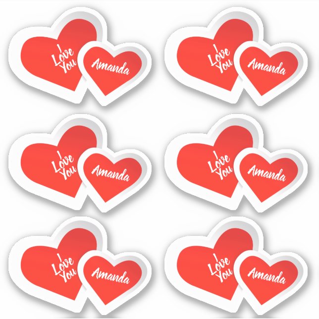 “I Love You” Cute Valentine Hearts .. Personalized Sticker (Front)