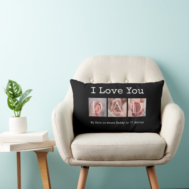 I Love You Dad Keepsake Multi Photo Lumbar Pillow (Chair)