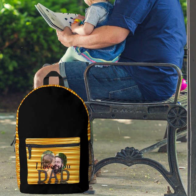 I love you dad photo bright yellow printed backpack (Creator Uploaded)