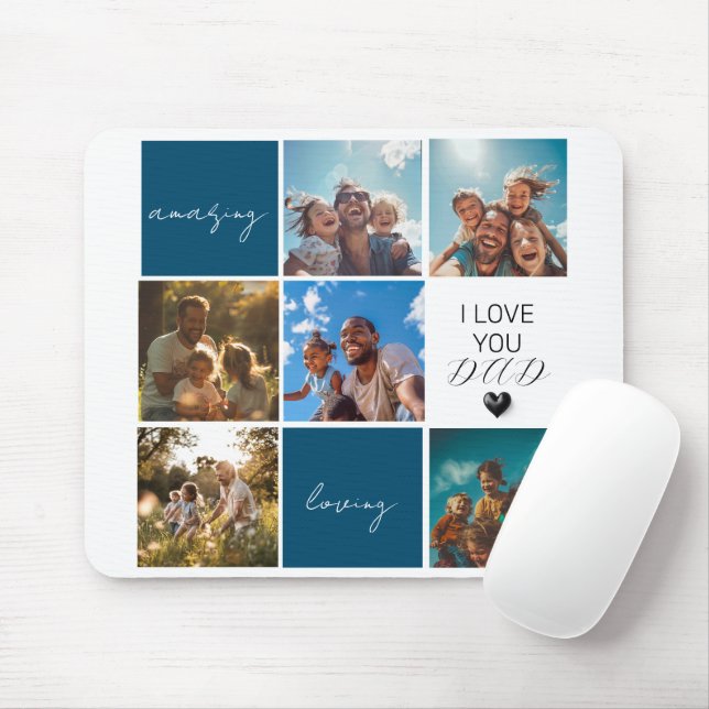 I Love You Dad | Photo Collage | Blue Mouse Pad (With Mouse)