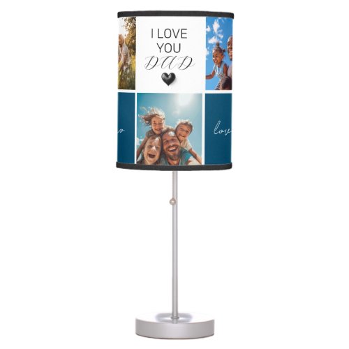 I Love You Dad  Photo Collage  Blue Table Lamp