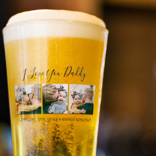 I Love You Daddy 3 Photo Collage Personalized Beer Glass