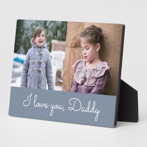 I Love You Daddy Blue Script 2 Photo Collage Plaque