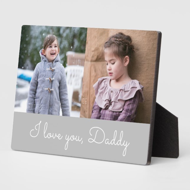 I Love You Daddy Gray Script 2 Photo Collage Plaque (Side)