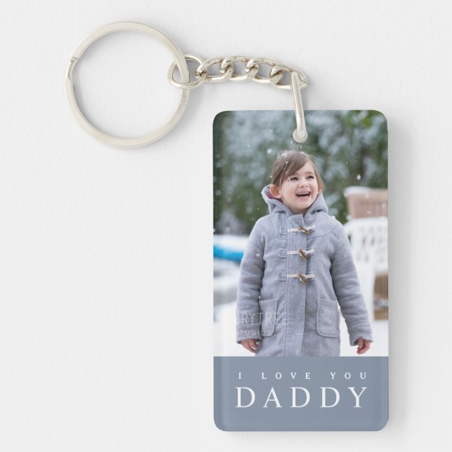 I Love You Daddy Modern Blue Kids 2 Photo  Keychain (Front)