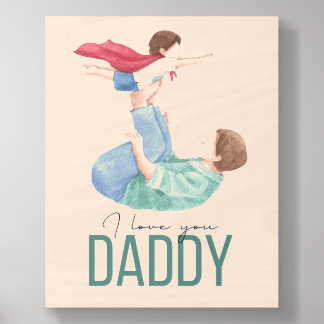 I Love You Daddy Superhero Father and Child Wood W Photo Tile