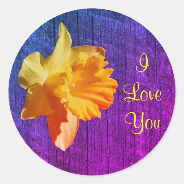 I Love You Daffodil Flower  Classic Round Sticker (Front)