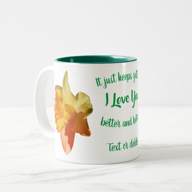 I Love You Daffodil Flower Personalized Two-Tone Coffee Mug (Front Left)