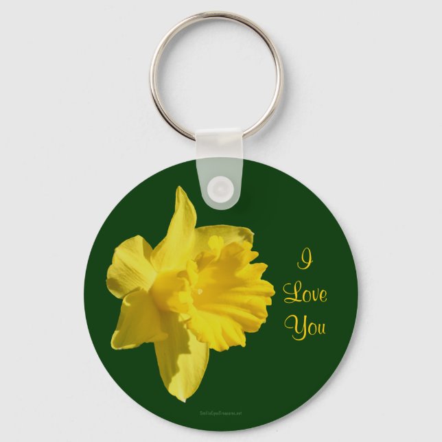 I Love You Daffodil Flower Photo Keychain (Front)