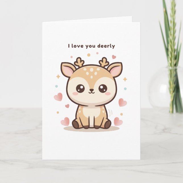 I Love You Deerly Cute Puchi Dōshi Deer Christma Card (Front)