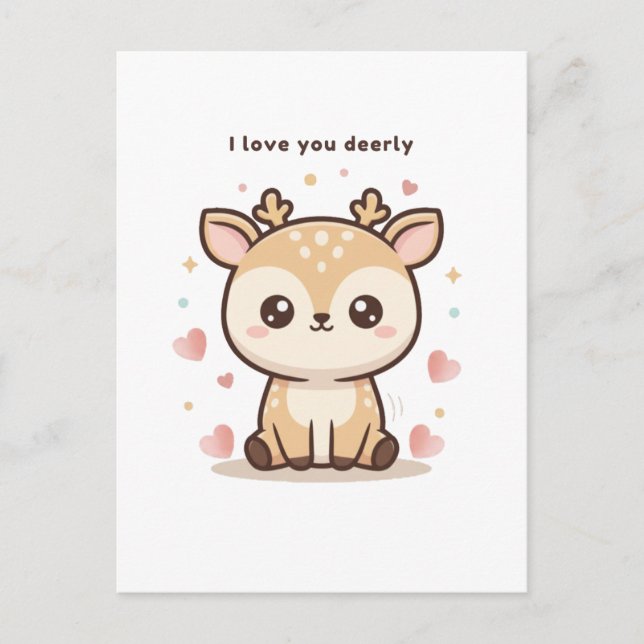 I Love You Deerly Cute Puchi Dōshi Deer Christma Postcard (Front)