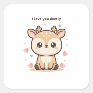 I Love You Deerly Cute Puchi Dōshi Deer Christma Square Sticker