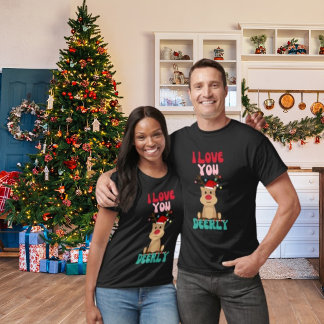 I Love You Deerly Reindeer Santa Hat T-Shirt