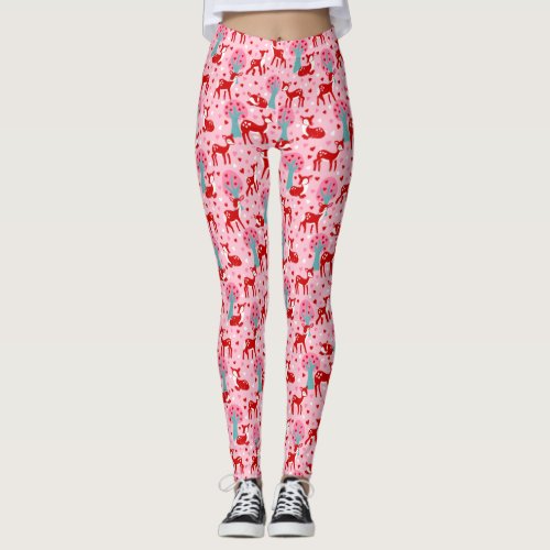 I Love You Deerly Valentines Day Patterned Leggings