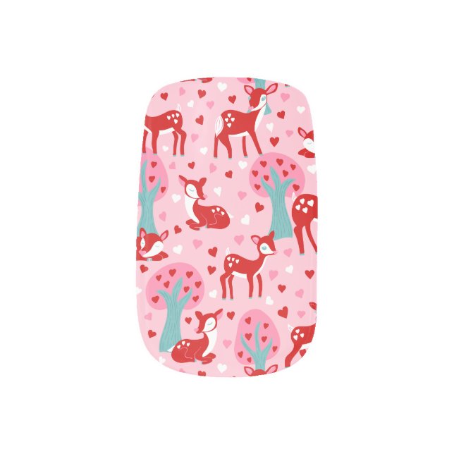 I Love You Deerly Valentines Day Patterned Minx Nail Art (Left Thumb)