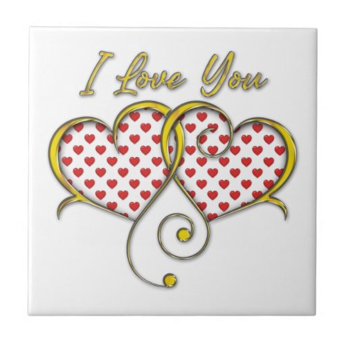 I Love You Design Gold Hearts Ceramic Tile