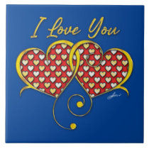 I Love You Design Gold Hearts Ceramic Tile