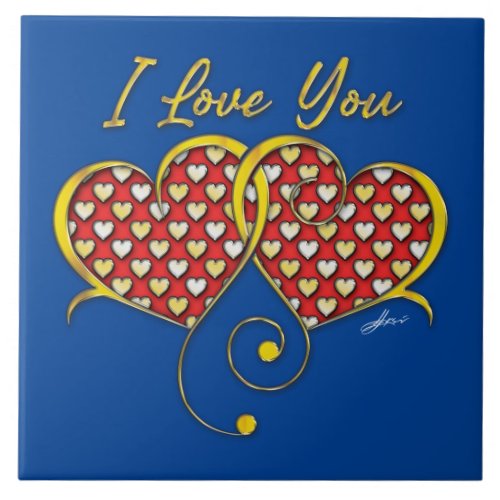 I Love You Design Gold Hearts Ceramic Tile