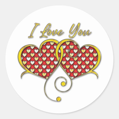 I Love You Design Gold Hearts Classic Round Sticker