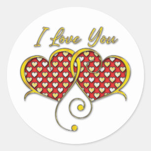 I Love You Design Gold Hearts Classic Round Sticker