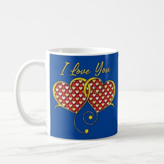 I Love You Design Gold Hearts Coffee Mug (Left)