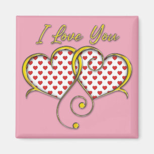 I Love You Design Gold Hearts Magnet