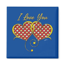 I Love You Design Gold Hearts Magnet