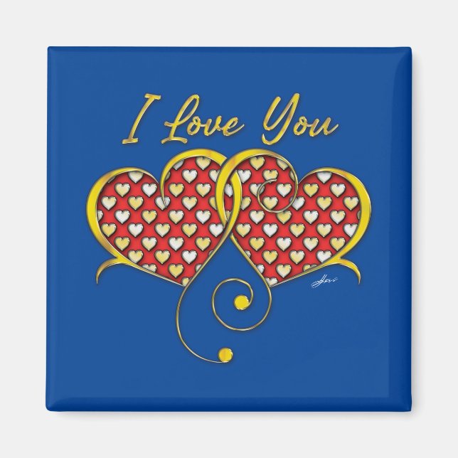 I Love You Design Gold Hearts Magnet (Front)