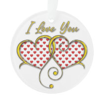 I Love You Design Gold Hearts Ornament