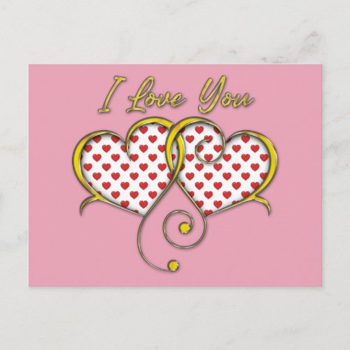 I Love You Design Gold Hearts Postcard