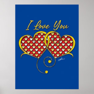 I Love You Design Gold Hearts Poster