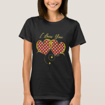 I Love You Design Gold Hearts T-Shirt